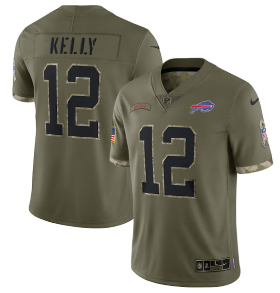 Men's Buffalo Bills #12 Jim Kelly 2022 Olive Salute To Service Limited Stitched Jersey